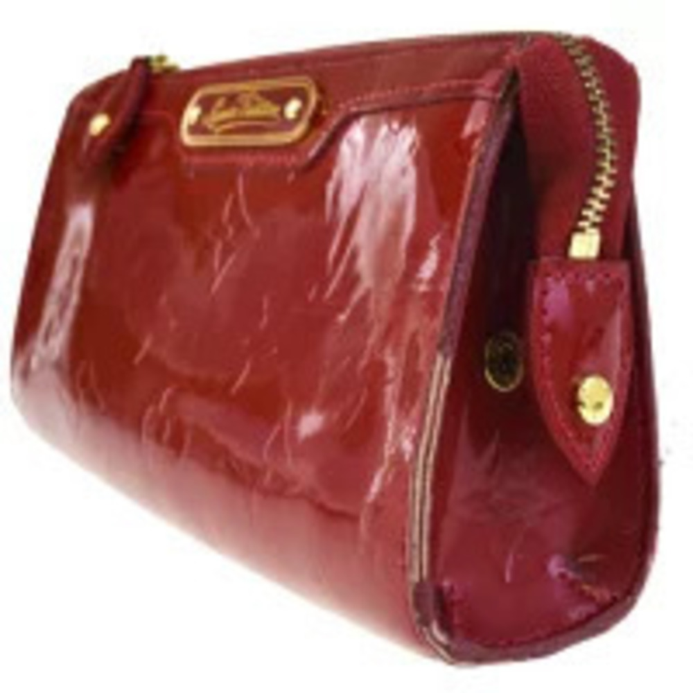 Louis Vuitton Enamel Bag Red Vernis Monogram Clutch Cosmetic Pouch Trouse Red